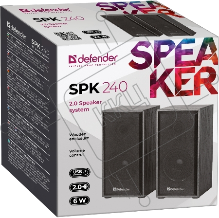 Колонки DEFENDER SPK-240 2.0 black (2x3 Вт, USB пит, раз. д. науш.)  65224