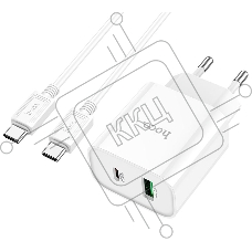 Блок питания (сетевой адаптер) HOCO C80A Plus с кабелем Type-C-Type-C, QC3.0, 20W, белый