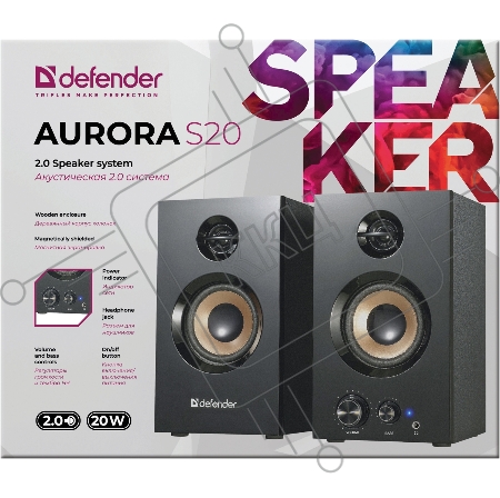 Колонки Defender AURORA S20 { 2x10 Вт RMS,20-20000 Гц, разъём для наушников } 65419