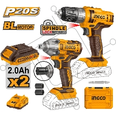 Набор аккумуляторных инструментовт Li-Ion 2шт Ingco COSLI230702 (шуруповерт INGCO CDLI200528, гайковерт INGCO CIWLI2038, 2 акк, ЗУ, Сумка)