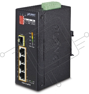 Индустриальный PoE коммутатор Planet ISW-514PTF для монтажа в DIN-рейку IP30 4-Port/TP + 1-Port Fiber(SFP) POE Industrial Fast Ethernet Switch (-40 to 75 C)
