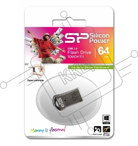 Флеш Диск Silicon Power 64Gb Touch T01 SP064GBUF2T01V1K USB2.0 черный/серебристый