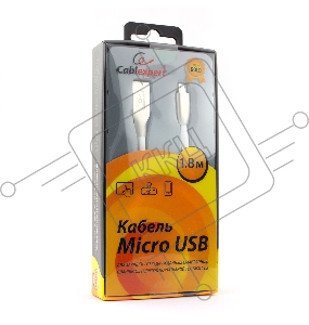 Кабель USB 2.0 Cablexpert CC-G-mUSB01W-1.8M, AM/microB, серия Gold, длина 1.8м, белый, блистер