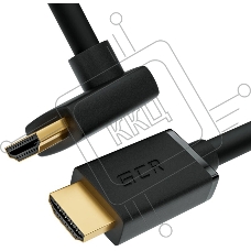 Кабель Greenconnect 1.0m HDMI 2.0, M/M верхний угол, черный, HDR 4:2:2, Ultra HD, 4K 60 fps 60Hz/5K*30Hz, 3D, AUDIO, 18.0 Гбит/с, 28/28 AWG