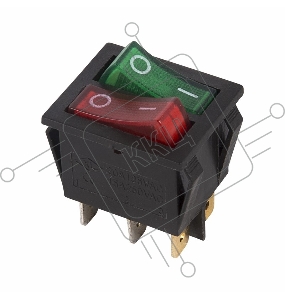 Выключатель клавишный 250V 15А (6с) ON-OFF красный/зеленый  с подсветкой  ДВОЙНОЙ  REXANT