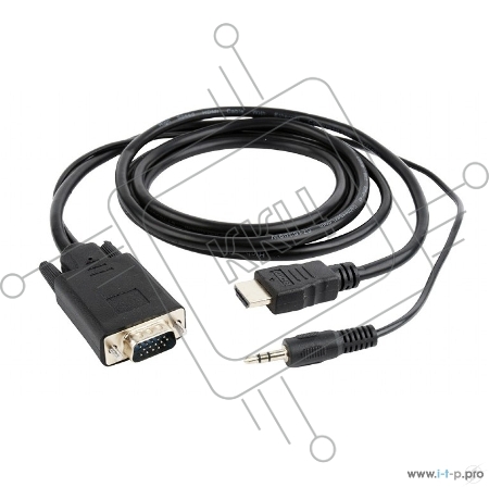 Кабель HDMI->VGA Cablexpert A-HDMI-VGA-03-10M, 19M/15M + 3.5Jack, медь, позол.разъемы, 10м, черный, пакет