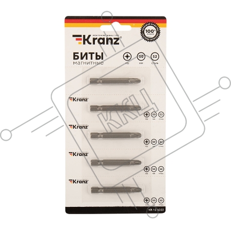 Бита PZ 2x50 мм для шуруповерта сталь S2 5 шт. (лента) Kranz