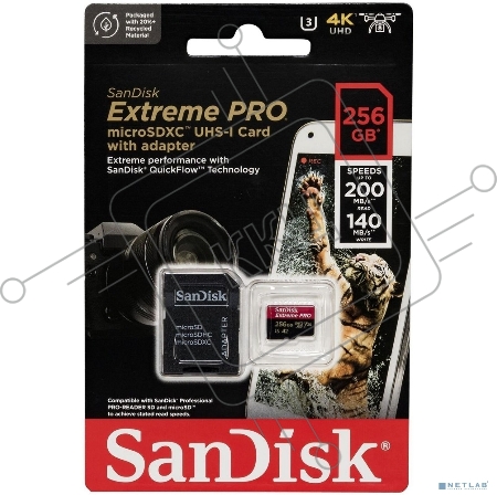 Карта памяти Sandisk Extreme Pro microSDXC 256GB + SD Adapter + Rescue Pro Deluxe 200MB/s