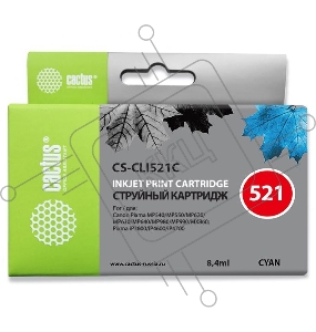 Картридж струйный Cactus CS-CLI521С голубой для Canon MP540/MP550/MP620/MP630 (8,2ml)