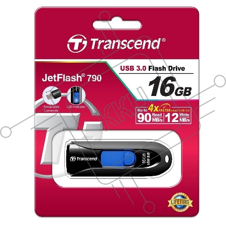 Флеш Диск Transcend 16Gb Jetflash 790 TS16GJF790K USB3.0 черный