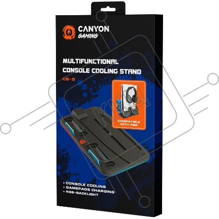 Подставка CANYON CS-5, PS5 Charger stand, with RGB light, 315*185*28mm, with 23CM+0.5cm cable, 475±10g, Black
