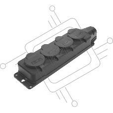 Розеточная колодка General GSB-16-4-G-IP44, 16А, 4 места, с заземлением, без выключателя, IP44
