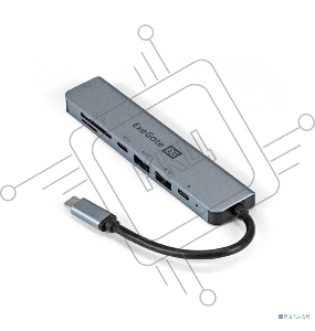 Док-станция ExeGate EX293983RUS DUB-21C/PD/CR/H (кабель-адаптер USB Type-C --> 2xUSB3.0 + Card Reader + PD 100W + HDMI 4K@60Hz, Plug&Play, серый)