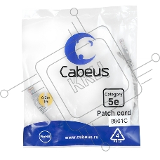 Шнур комм. Cabeus, кат. 5е, неэкр., U/UTP, RJ45/RJ45, LSZH, AWG24, 0.3м, серый
