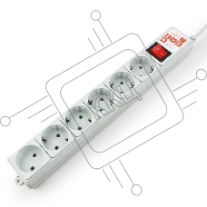Сетевой фильтр Power Cube B, 3.0м, 5+1 розетка, серый