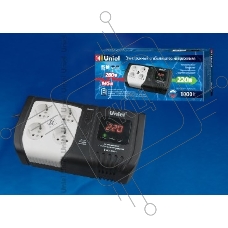 Стабилизатор напряжения UNIEL (9622) U-ARS-1000/1 серия Standard - Expert 1000 ВА(Однофазный электронны(релейный)стабилизатор,цифровой дисплей,номинальная мощность 1,0кВА,диапазон входного напряжения 145-280В,выходное напряжение 220+/-10%В,частота 50/60Гц