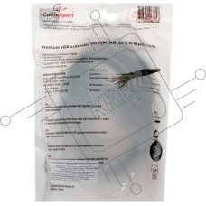 Кабель-удлинитель VGA Pro Cablexpert CC-PVGAX-1.8M, 15M/15F, 1.8м, экран, феррит. кольца, пакет