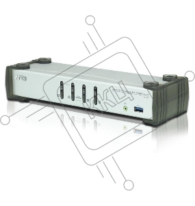 Переключатель, электрон., KVM+Audio+USB 3.0,  1 user USB+DP =>  4 cpu USB+DP, со шнурами DP 4x1.5м.+USB 4х1.8м., 3840x2160 30Hz, настол., исп.стандарт.шнуры, без OSD, некаскад., (DisplayPort ver 1.1) [ATEN CS1914-AT-G]