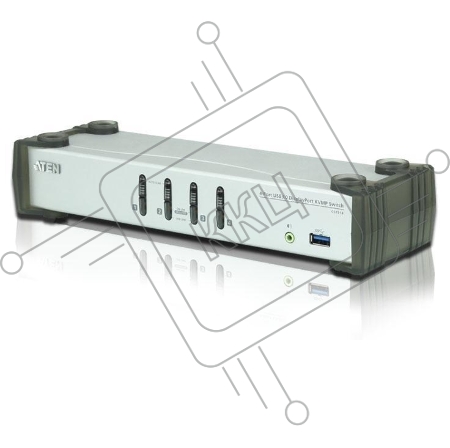 Переключатель, электрон., KVM+Audio+USB 3.0,  1 user USB+DP =>  4 cpu USB+DP, со шнурами DP 4x1.5м.+USB 4х1.8м., 3840x2160 30Hz, настол., исп.стандарт.шнуры, без OSD, некаскад., (DisplayPort ver 1.1) [ATEN CS1914-AT-G]