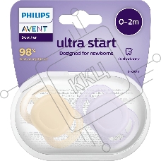 Пустышка Philips для новорожденных ultra start, лиловая/светло-желтая, без рисунка, 0-2 мес., 2 шт.