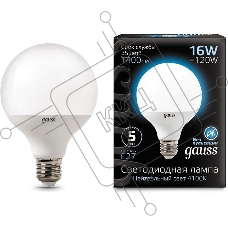 Лампа Gauss LED G95 E27 16W 1400lm 4100K 1 32 SQ105102216