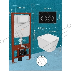 Комплект BAU 6 в 1: усиленная инсталляция BAU IDEAL, унитаз подвесной безободковый торнадо обратного потока Bau Stil 52х36 Hurricane-2, сиденье дюропласт микролифт, клавиша BAU Round, черная матовая