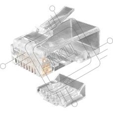 Разъем RJ-45(8P8C) Hyperline PLUG-8P8C-UV-C6-100 под витую пару, категория 6 (50 µ''/ 50 микродюймов), универсальный (для одножильного и многожильного кабеля), со вставкой (100 шт)