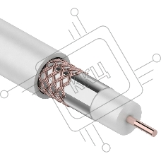 Кабель коаксиальный REXANT RG-6U+Cu, 75 Ом, Cu/Al/Cu, 64%, бухта 100 м, белый
