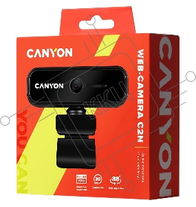 Веб камера CANYON C2N 1080P full HD 2.0Mega fixed focus webcam with USB2.0 connector, 360 degree rotary view scope, built in MIC, Resolution 1920*1080, viewing angle 88°, cable length 1.5m, 90*60*55mm, 0.095kg, Black