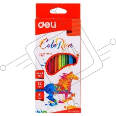Карандаши цветные Deli EC00100 трехгранные пластик 12цв. коробка/европод.