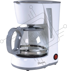 Кофеварка SAKURA SA-6107W белый  капельный тип, объем 600 мл, съёмный фильтр, чайник из термостойкого стекла, автоподогрев, защита от протекания, защита от перегрева, индикация включения