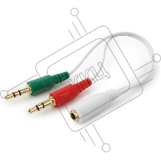 Кабель аудио сигнала Cablexpert, Jack3.5 нушники + 3.5 микрофон-> Jack3.5 4pin, длина 20см, белый