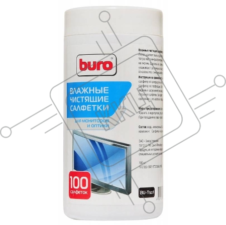 Чистящие средства BURO BU-TSCRL 817440 Туба с чистящими салфетками, для экранов и оптики, 100 шт.