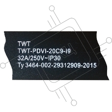 Вертикальный блок розеток, 20xC19, 250V, 32A, A/V-метр, шнур 3 метра, вилка IEC309
