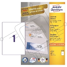 Этикетки Avery Zweckform 3478 A4 70x210мм 297шт на листе/70г/м2/100л./белый матовое самоклей. универсальная