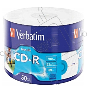 Диск CD-R Verbatim 80min, 700mb, 52x Shrink/50 Ink Print 43794