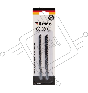 Пилка для электролобзика по дереву KRANZ T244D 100 мм 6 зубьев на дюйм 8-60 мм фигурный рез (2 шт./уп.) 