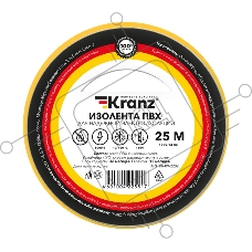 Изолента ПВХ KRANZ 0.13х19 мм, 25 м, желтая (5 шт./уп.)