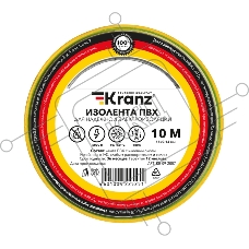 Изолента ПВХ KRANZ 0.13х15 мм, 10 м, желто-зеленая (10 шт./уп.)