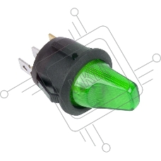 Выключатель клавишный круглый 12V 16А (3с) ON-OFF зеленый  с подсветкой  REXANT