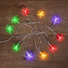 Гирлянда светодиодная «Звездочки» 1.5 м, 10 LED, прозрачный ПВХ, цвет свечения мультиколор, 2 х АА (батарейки не в комплекте) NEON-NIGHT