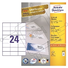 Этикетки Avery Zweckform 3474 A4 70x37мм 24шт на листе/70г/м2/100л./белый матовое самоклей. универсальная