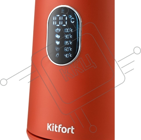 Чайник KITFORT КТ-6115-3, 1,5 л, 1800 Вт, закрытый нагревательный элемент, ТЕРМОРЕГУЛЯТОР, двойные стенки, красный