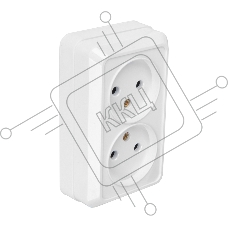 Розетка двойная 2П открытой установки IP20 10А 250В (керамика) белая  Альфа General