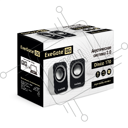 Акустическая система 2.0 ExeGate EX287052RUS Disco 170 (питание USB, 2х3Вт (6Вт RMS), 100-20000Гц, белый/черный)