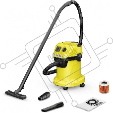 Строительный пылесос Karcher WD 3 P V-17/4/20 желтый, 1000 Вт, уборка сухая/сбор воды, пылесборник мешок/контейнер, 17 л