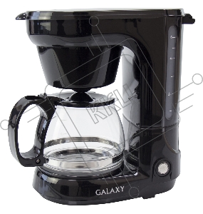 Кофеварка электрическая GALAXY LINE GL 0701, черная, капельная, 700 Вт, 0,75 л (4-6 чашек), многоразовый съемный фильтр, шкала максимального уровня воды, выключатель с индикатором работы, функция подогрева и поддержания температуры готового кофе, система 