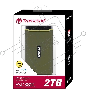 Накопитель Transcend Portable SSD ESD380C, 2000GB, Type-C, USB 3.2 Gen2, R/W 2000/2000MB/s, 97x54x13mm, два кабеля в комплекте (3 года)
