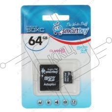 флэш-карта SMARTBUY MicroSDHC 64GB Class10 + адаптер(Карта памяти SmartBuy microSDHC 64Gb Class 10 SB64GBSDCL10-01 + adapter; SB64GBSDCL10-01; Черный)