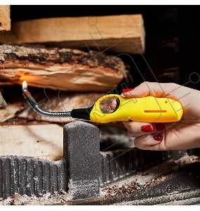 Бытовая газовая пьезозажигалка с классическим пламенем многоразовая (1 шт.) желтая  СК-302W с гибким стержнем  СОКОЛ